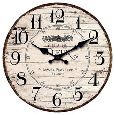 Wooden Wall Clock French Vintage White Silent Non-Ticking Kitchen Room Clock