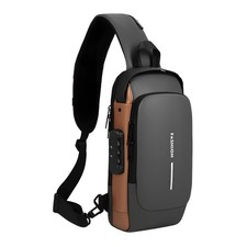 Grey Unisex Anti-Theft Sling Bag with USB Port Water-Resistant Crossbody Chest