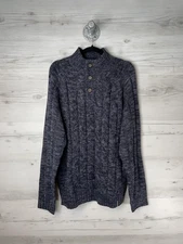 Weatherproof Vintage Sweater Mens 2XL Indigo Mock Neck Button Knit Pullover