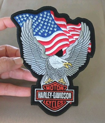 Harley-Davidson Eagle Flag Bar Shield Embroidered Iron On Patch 6'' x 5'' New