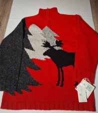 Vintage Susan Bristol Moose Wool Sweater Long Sleeves 1997 Size Med NEW WITH TAG