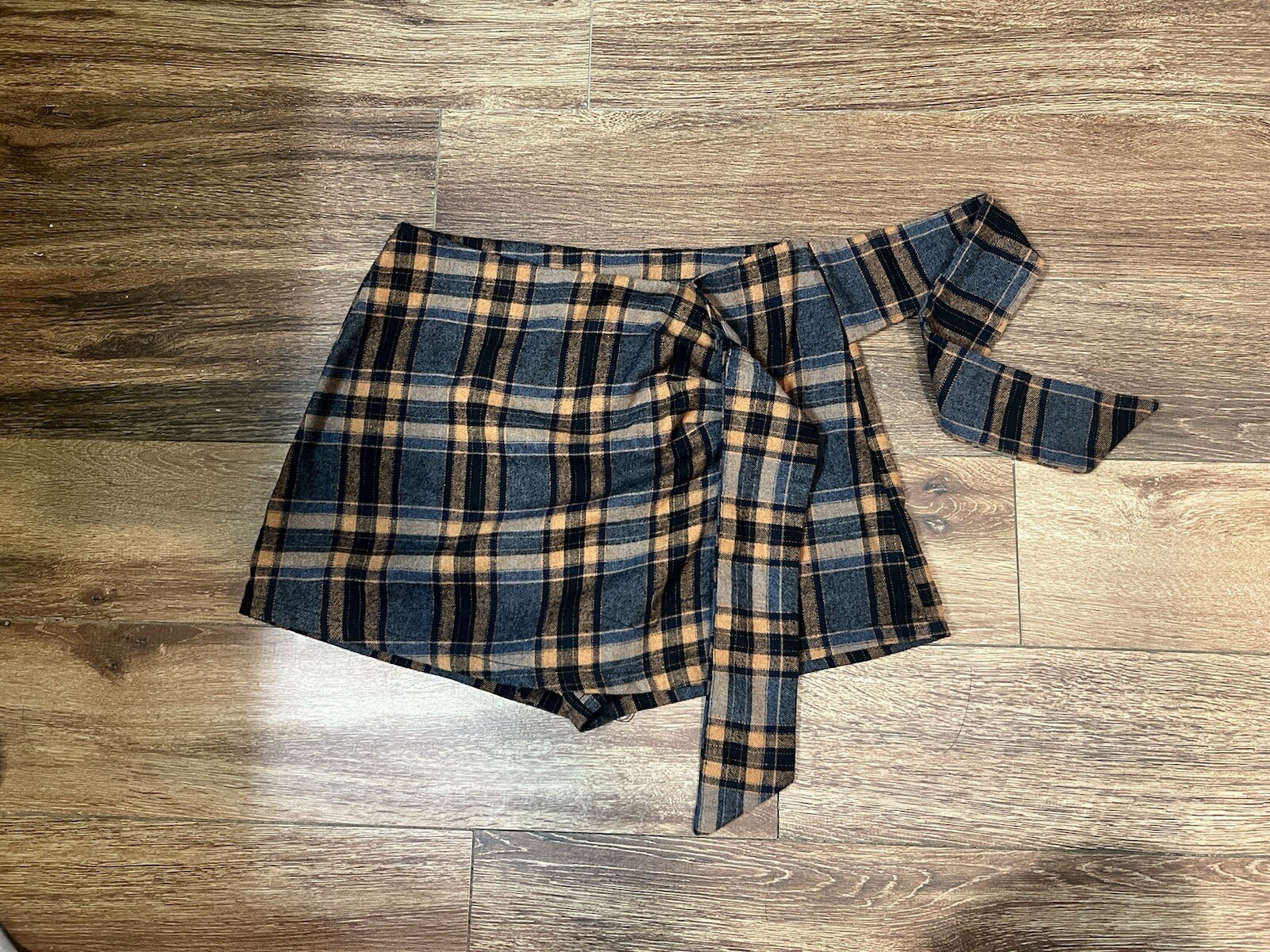 Plaid Wrap Front Mini Skirt-image