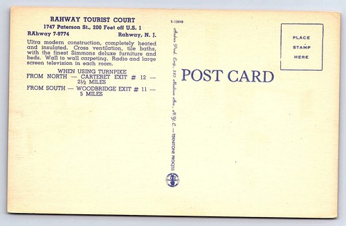 Rahway New Jersey Rahway Tourist Court Interior room TV postcard B107 - Picture 2 of 2