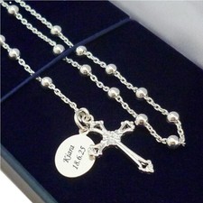 Sterling Silver Rosary Beads, Personalised with Any Engraving, Any Name,Date