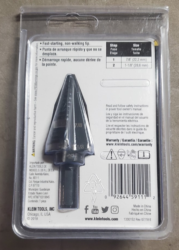 NUOVO Klein Tools KTSB11 Punta per trapano a gradino doppia scanalatura #11 (da 7/8" a 1-1/8") - Foto 2 di 2
