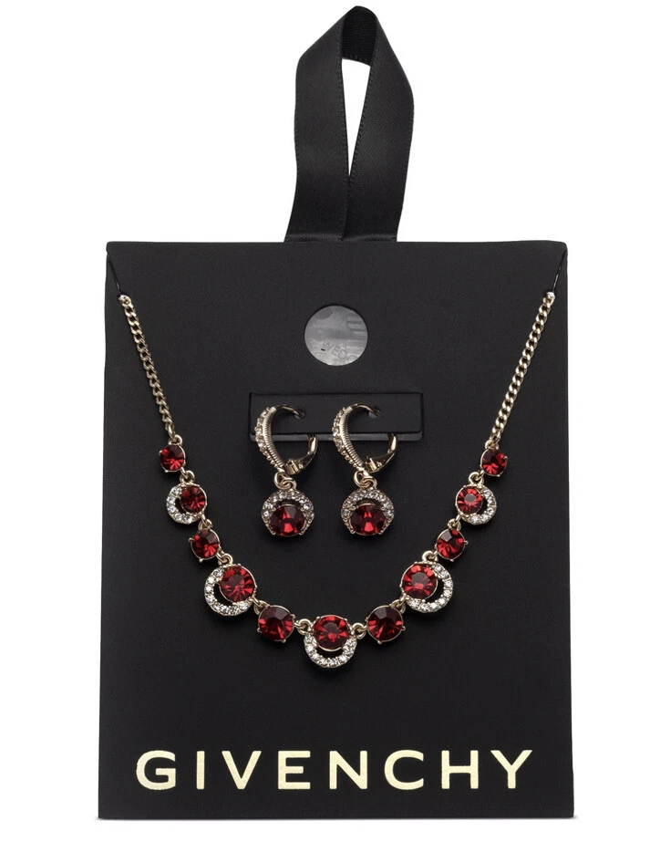 $78 NUEVO CON ETIQUETAS GIVECHY PENDIENTES COLGANTES HALO CRISTAL ROJO Y COLLAR FRONTAL 19” - I13B Foto 2 de 2