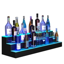 16"20"24"30"40"60" 2/3/4Step LED Light Liquor Bottle Display Glowing Bar Shelf