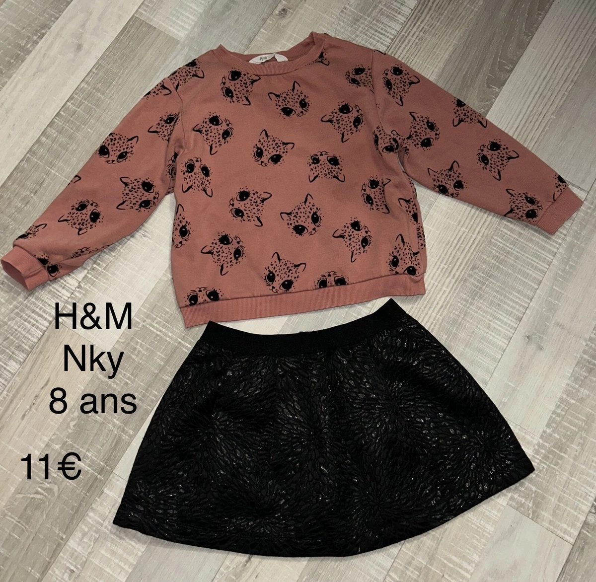 H M NKY 8 ans fille ENS sweat l opard jupe noire eBay