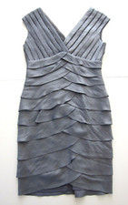 Adrianna Papell Silver Layered Cap Sleeve Bodycon Sheath Work Party Dress 4P