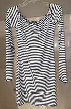 Shein Women's Off Shoulder Lettuce Trim Bodycon Dress Striped Large Black White