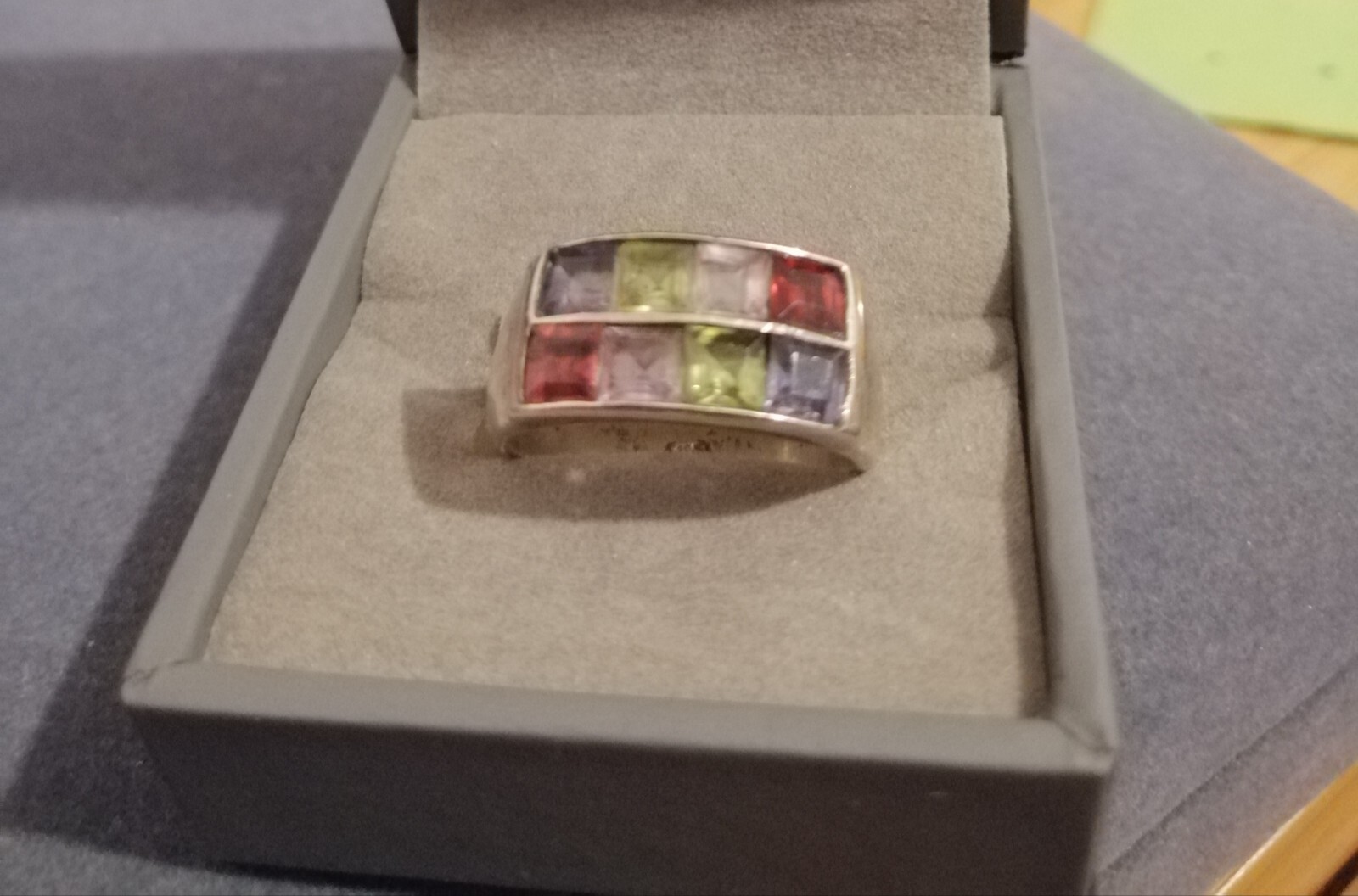 Solid Sterling Silver Square Cut Multi Gemstone R… - image 3