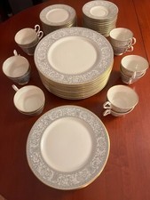 60 pc Vintage Franciscan Renaissance China Set - Grey with Gold Trim
