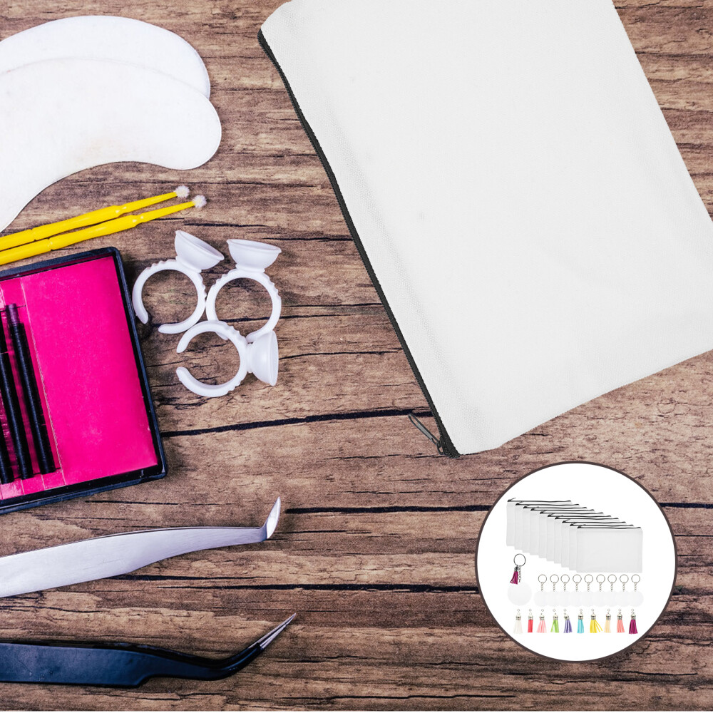 Canvas Tote Bag Organizer with Pencil Case and Makeup Pouch for Girls-image