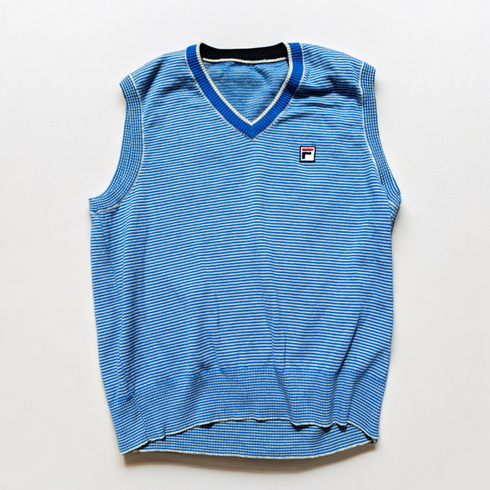 FILA Weste Tennis Casual Gestreift Reiner Wolle Made IN Italy Vintage