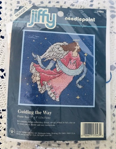 Sunset Jiffy “Guiding The Way” Angel Needlepoint Kit Mesh Canvas 5” x 5” #17043