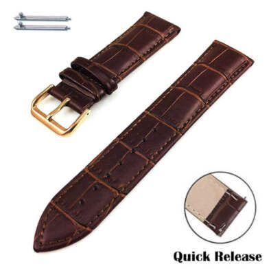 Brown Croco Leather Replacement Watch Band Strap Rose Gold Steel Buckle #1072