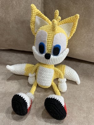 KNITTED TOY - Miles Prower Tails - 24 cm SOFT HANDMADE NEW AMIGURUMI Sonic Team