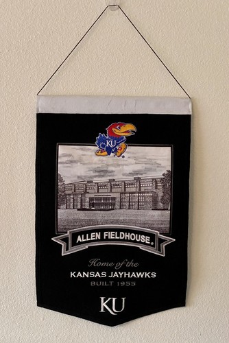 Kansas Jayhawks Wool Banner - Allen Fieldhouse NCAA Man Cave Sign Banner 23”x15”