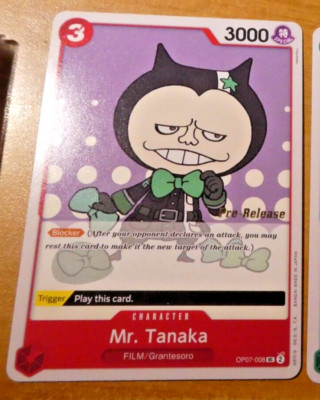 ONE PIECE ENGLISH CARD GAME CARTE PRE RELEASE Mr. Tanaka OP07-008 NM
