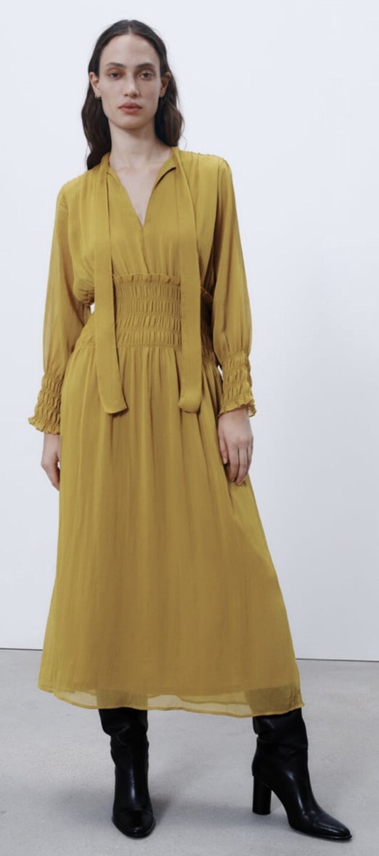 NWT Zara Elastic Waist Tie Midi Dress Sz M Medium Mustard NWT Zara Elastic Waist Tie Midi Dress Sz M Medium Mustard
