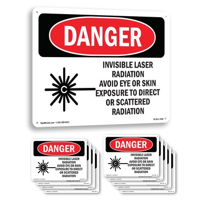 Invisible Laser Radiation Avoid Eye Exposure OSHA Danger Sign, Decal 5/10 Pack
