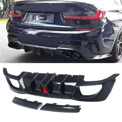 Rear Bumper Lip Diffuser W/LED For 2019-2022 BMW G20 G21 330i M340i Carbon Fiber