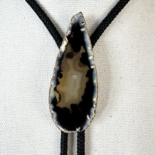 Stunning Vintage Natural Stone Agate Slab Western Bolo Tie  - Picture 4 of 14
