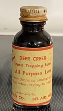 Vintage DEER CREEK CO All Purpose Lure Bel Air, Maryland Trapping Bottle Funsten