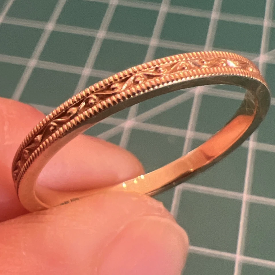 Vintage Antique Jabel 18k Yellow Gold Filigree Scroll Milgrain Band Ring Sz 7.25 - Image 2 of 4