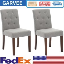 Set of 2 Upholstered Dining Chairs Fabric Kitchen Side Chairs w/Wooden Legs