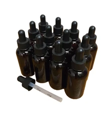 12 pack of 2oz (60mL) Amber PET Plastic Dropper Bottle with Plastic Pipette