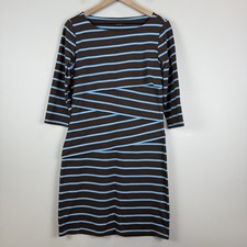 J McLaughlin Nicola Catalina Dress M Brown Blue Stripe Tiered 3/4 Sleeve Classic