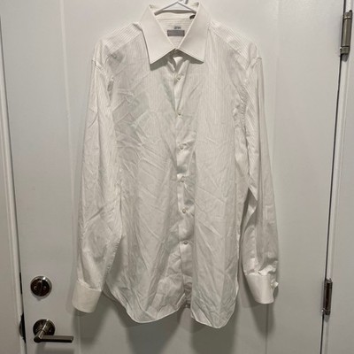 Stefano Ricci Men Dress Shirt White Grey Pinstripe French Cuff Cotton Made Italy