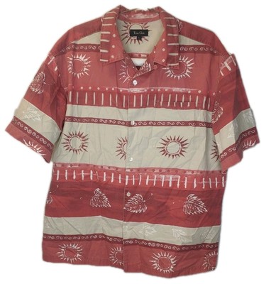 True Grit Hawaiian Shirt Men Large Vintage USA Loop Collar SOL Stripe Red Surfer