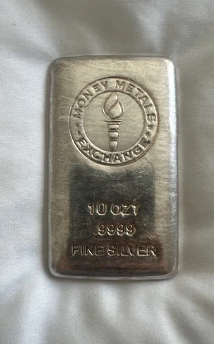10 Troy Ounce Silver Bar .9999 Fine Money Metals Exchange Very Rare Loaf Bar