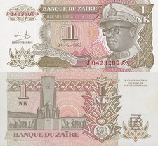 Zaire 1 Nouveau Likuta 1993 P 47 UNC FOXING