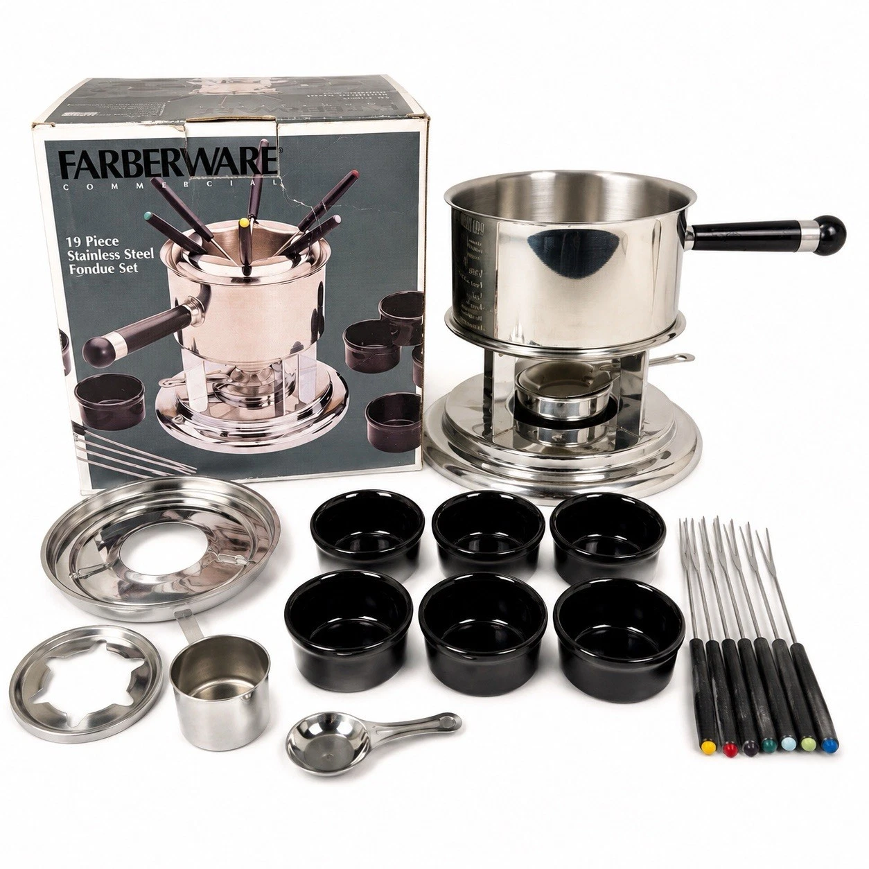 Farberware Commercial 19 Piece Stainless Steel Fondue Set Open Box Complete