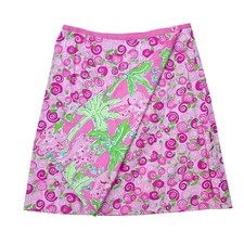 VTG Lilly Pulitzer Reversible Wrap Skirt Sz 2 Pink Taboo Elephant Happy Snails