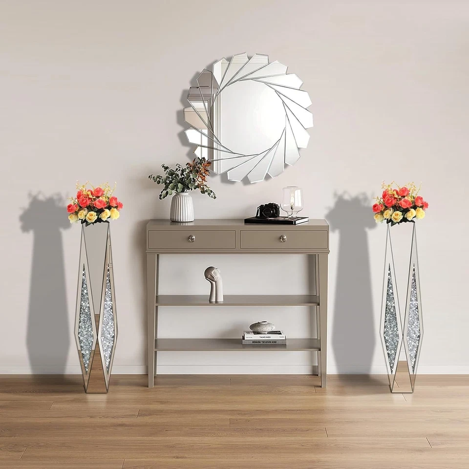 Vaso de chão de diamante esmagado de 25,6 pol. de altura, vasos de vidro espelhados para casa para flores - Imagem 3 de 4