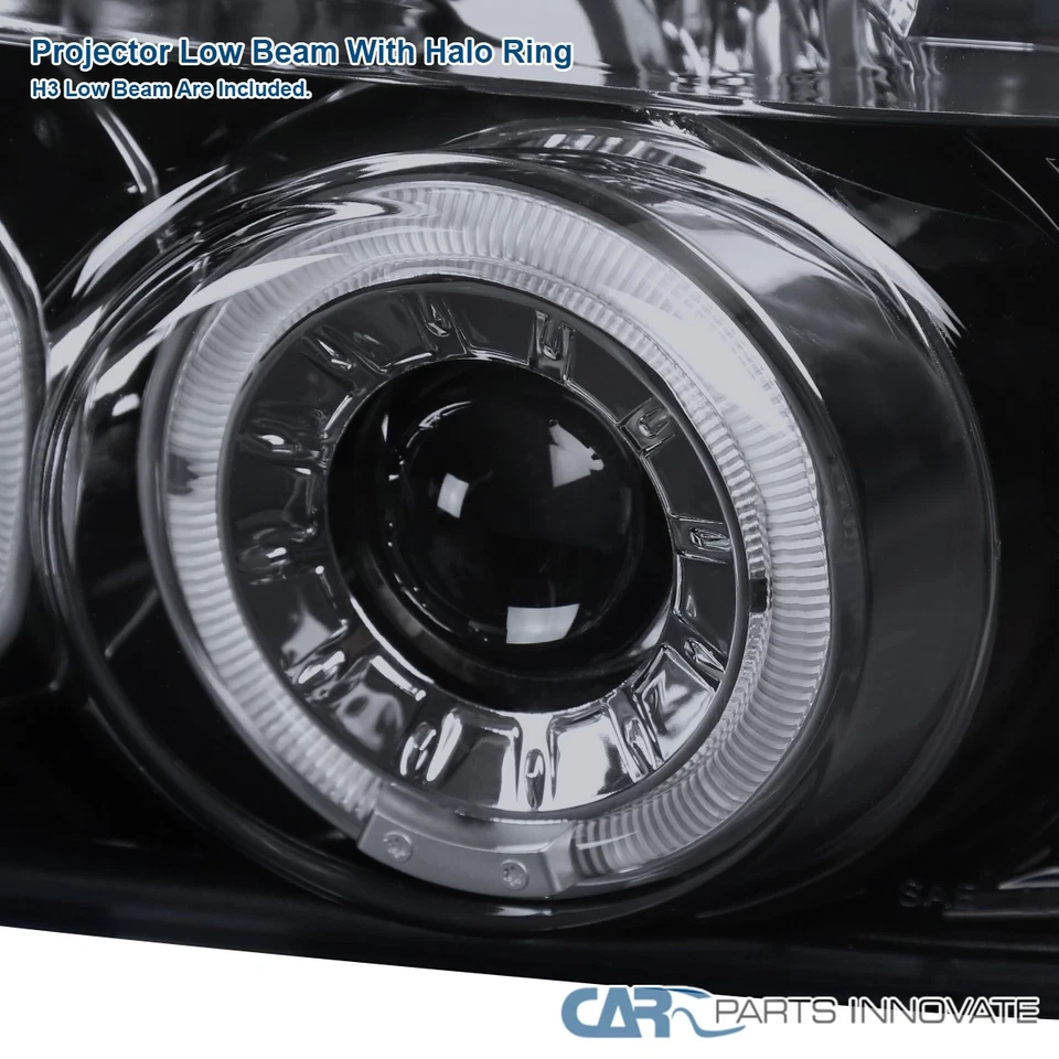 Fits 1992-1996 Ford F150 F250 F350 Bronco Halo Projector Headlights Glossy Black Foto 4 de 4