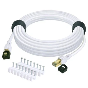 Chat 8 Câble Ethernet 50FT Haute vitesse 40Gbps RJ45 Câble réseau de jeu blanc