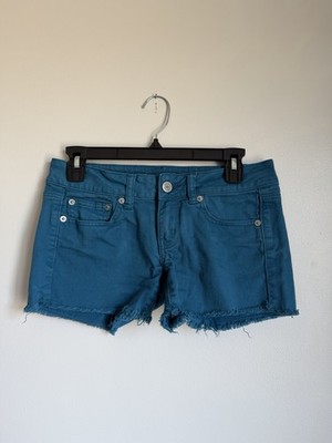 American Eagle Turquoise Stretch Denim Cutoff Shorts Size 2