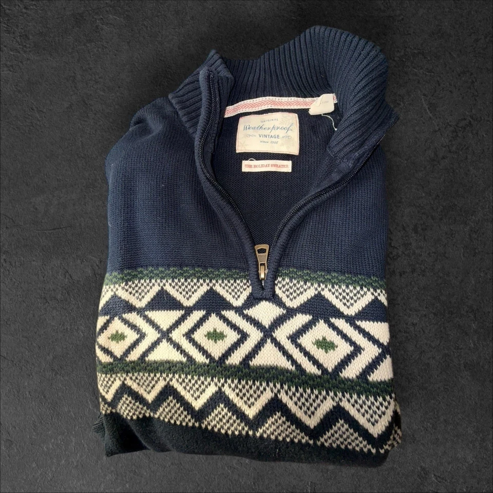 Weatherproof 复古 1983 男式 L 海军蓝面霜 25 美分拉链毛衣复古针织 — 第 3/4 张图片