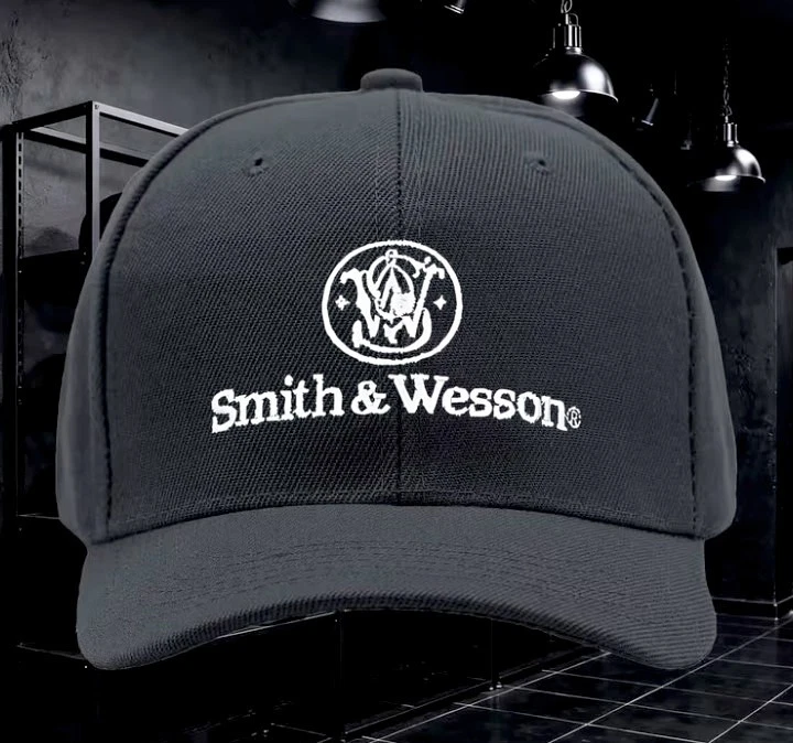 Smith & Wesson - Screen Printed White Logo - Black, Adjustable Ballcap Hat Adult