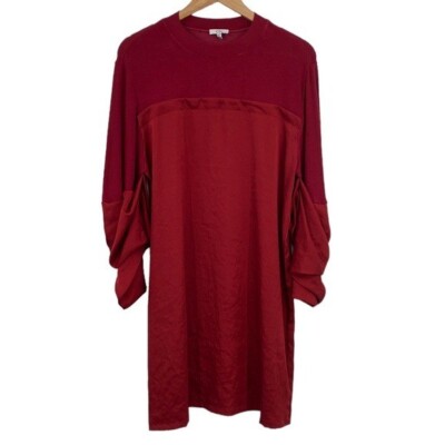 Clu Mini Dress Womens Size XS Red Ruched Half Sleeves Crewneck Relaxed Fit  | eBay
