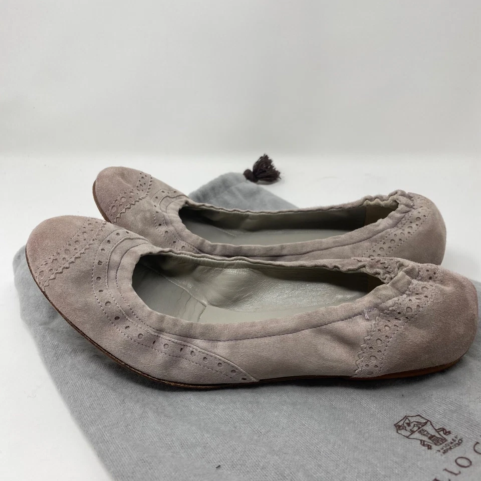 Zapatos planos de ballet Brunello Cucinelli para mujer talla US 8 grises de gamuza silenciosos de lujo Foto 2 de 4