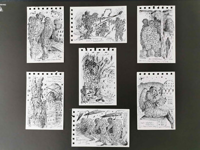 GRAPH VON ART, science-fiction, rarität 7 skizzen,zeichnungen,nach stanislaw lem