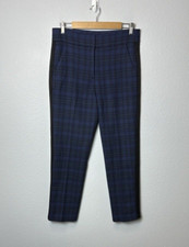 Veronica Beard Blue Green Plaid Trousers Size 8 Stretch Slash Pockets Classic