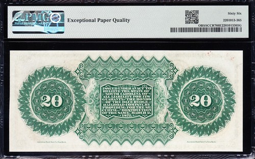 Amazing GEM++ UNC Columbia, SC 1872 $20 State Obsolete Note! PMG 66 EPQ! 2934 - Picture 3 of 3