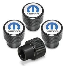 Mopar in White on Black Aluminum Tire Valve Stem Caps